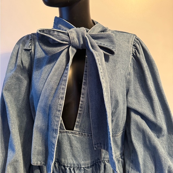 ASOS Blue Denim Dress with Bow Accent - Picture 3 of 8